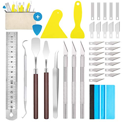 Set di coltelli da Intaglio, 38 Pezzi Kit di coltelli da Intaglio Bisturi per coltelli da Intaglio, Accessori per Plotter Strumenti per diserbo in Vinile Fai da Te