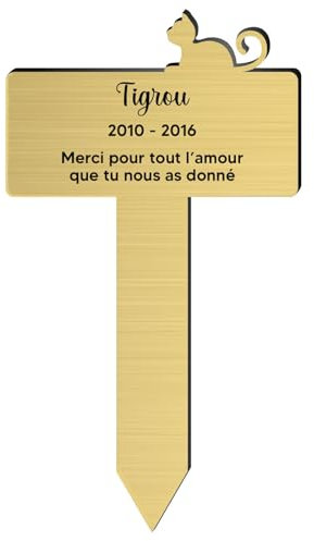 DECOHO - Plaque funéraire Personnalisable pour Animaux Silhouette Couleur Or brossé - Gravure Laser Durable - Chat allongé Couleur Or Bro - Argent