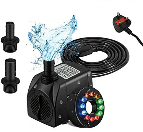 Senwivv Electric Water Aquarium Feature Pump,800L/H 16W with 2 Nozzles Submersible Water Pumps, 12 LED Colorful Ultra-Quiet Fountain Outdoor Garden Fish Pond Aquarium Fish Tank Pump