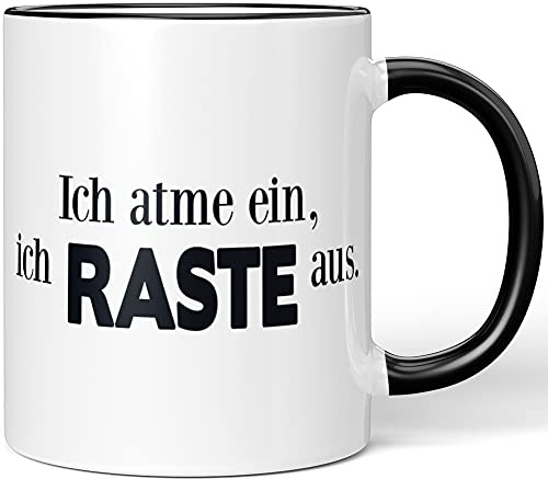 JUNIWORDS Tasse, Ich atme EIN, ich RASTE aus, Wähle Farbe, Schwarz