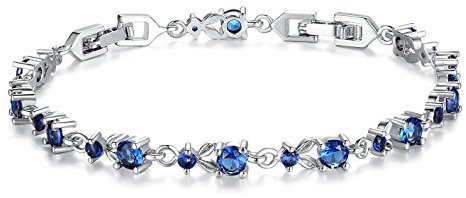 Tennisarmband für Damen, weiß vergoldet, mit funkelnden Zirkonia und Weihnachtsgeschenken für Sie, Blaue Armbänder