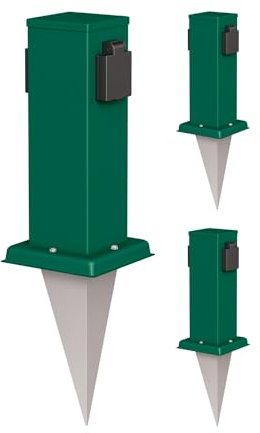 ledscom.de 3 Stück Garten-Steckdosen-Säule Polly mit Erdspieß für außen, IP44, 2-Fach, grün, eckig, 27cm