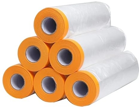 bimiti 6 x Goldband Masker Tape 270 cm x 20 m Abdeckfolie mit Klebeband mit Folie Malerabdeckfolie Abkleben Malerbedarf für Fenster, Türen und, Möbel, Schränke, Mauern, Autos