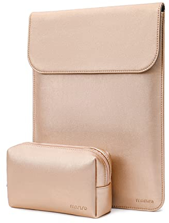 MOSISO Laptop Hülle Kompatibel mit MacBook Air 13 Zoll M2 A2681 M1 A2337 A2179 A1932 2025-2018/Pro 13 M2 M1 A2338 A2251 A2289 A2159 A1989,Kunstleder Ledertasche mit Klein Tasche,Rosé Gold