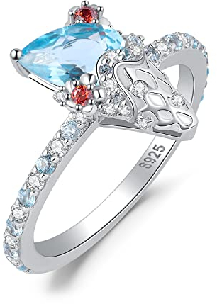 JewelryPalace Tropfenschliff 1.6ct Echt Blau Topas Rot Granat Ring Damen, Eis Ring mit Stein Blautopas Schmuck Set, Verlobungsring Silber Ringe 925 Frauen, Ring Promise Schmuck Mädchen Naturstein 51