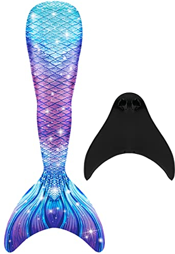 NAITOKE meerjungfrauenflosse mädchen Badeanzug - Meerjungfrau Flosse Bademode mit Bikini Set und Monoflosse Mermaid Tail, 4 Stück Set,MBHDJCAB,160