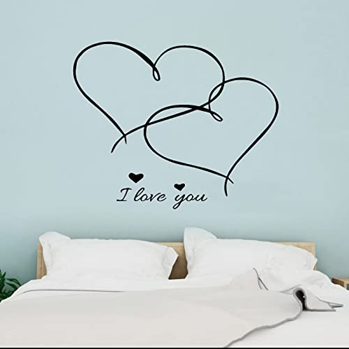 ZHEHUA Doppelherz Wandtattoo Ich liebe dich Romantische Liebende Zitate Vinyl Wandtapete Wohnzimmer Schlafzimmer Dekor,schwarz,108x84cm
