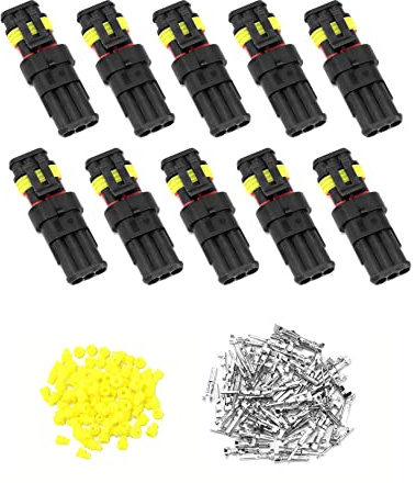QWORK® 10 Stücke KFZ Stecker Wasserdicht, Steckverbinder 3 Polig, Kabel Steckverbinder Stecker, für KFZ LKW Motorrad