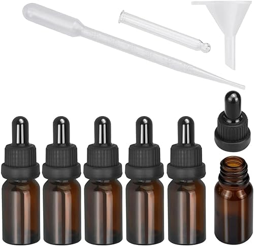 DOUSELLA 6 Stück Pipetten Flasche 10ml Braunglas Tropfflaschen Apothekerflaschen Glasflasche mit Pipette Kleine Braunglasflasche Pipettenflaschen mit Tropfer Trichter für ätherischen Ölen Parfums