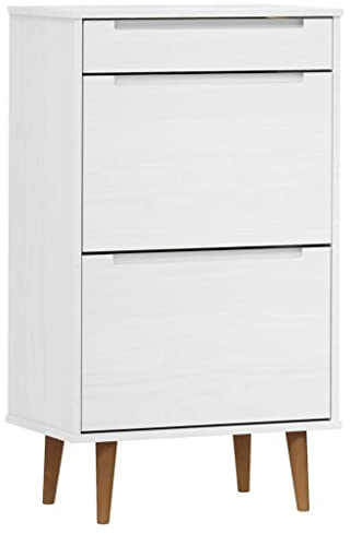 vidaXL Schuhschrank Schuhablage Schuhregal Schuhständer Schuhaufbewahrung Schuhkipper Schuhkommode Weiß 59,5x35x103cm Massivholz Kiefer