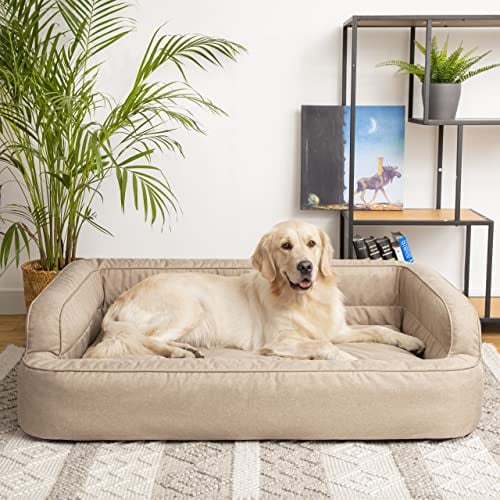 PillowPrim Hundebett, Möbel für Tiere, Katzenbett, Abnehmbar Bezug, Hundekorb, Hundekissen, Hundeliege, Schlafplätze, Hundesofa, Beige, L: 78x47 cm