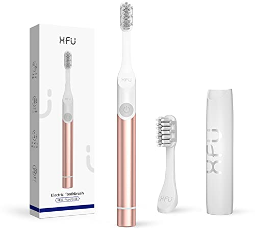 Seogo brosse à dent électrique, brosse a dent voyage à piles avec 8 têtes de brosse, couvercle multifonctionq, alimentée par piles,Étanché IPX7 minuterie 2 minutes, Doré