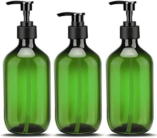 Distributeur de Shampoing et Gel Douche, 500ML - Bouteille à Pompe Vide en Plastique Rechargeable Lotion Bouteille, Flacon Reutilisable Contenant pour Shampoing Savon - 3 Pcs