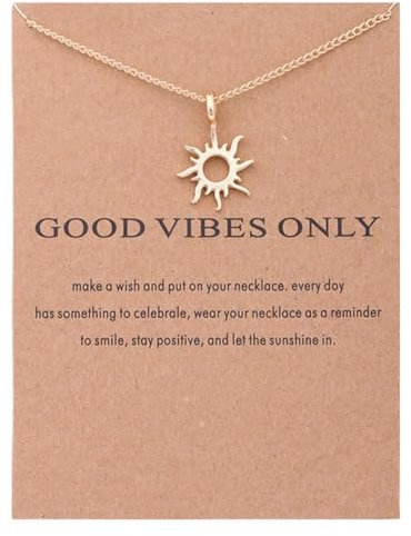 WEITING Nueva aleación de moda lindo elegante sol amor estrella hoja trébol unicornio colgante de la suerte collar mujeres accesorios de moda joyería-Good Vibes Only