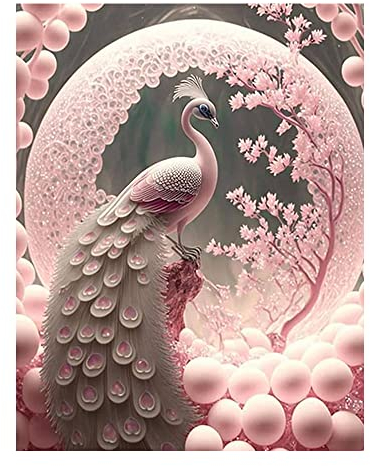 DCIDBEI 3D AI Diamond Painting Pfau Glitzer 40x50cm Diamant Painting Bilder Pfau Pink Diamant Painting Bilder Erwachsene Pfau Perlenbilder Erwachsene Pfau Diamant Gemälde Malen nach Zahlen Pfau Tiere