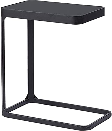 Table basse de salon noire, table de chevet de chambre à coucher en fer forgé en verre trempé nordique, table basse de salon canapé mobilier de bureau table basse de type C (couleur : noir) Decoration