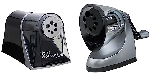 Westcott E-15509 00 iPoint Axis Elektrischer Anspitzer mit automatischem Spitz-Stopp & E-16549 00 iPoint ClassAct Titan Nitrid beschichteter manueller Anspitzer, grau