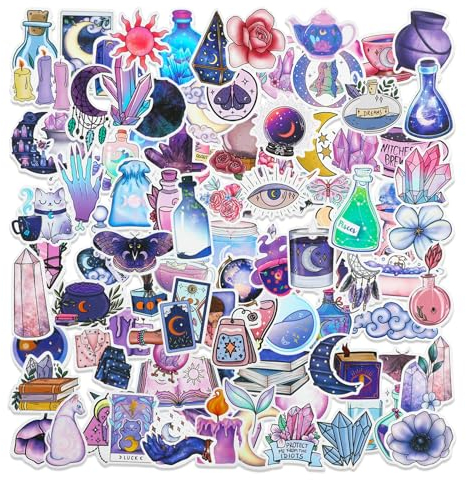 100 Stück Magic Mond Aufkleber Blumen Aufkleber Sticker Scrapbooking Wasserfest Graffiti Sticker Wasserflasche Lila Hexe Aufkleber Set für Teenager Mädchen Journaling Zubehör