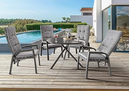 Destiny Sitzgruppe Capri Barletta 4 Hochlehner + Tisch Ø110x77cm, anthrazit