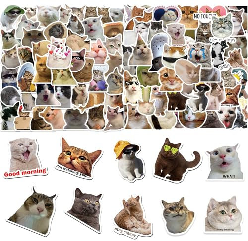 100 Funny & Cute Waterproof Cat Stickers - Decorative & Aesthetic Self-Adhesive Stickers for Mobile Phones & Computer Equipment
