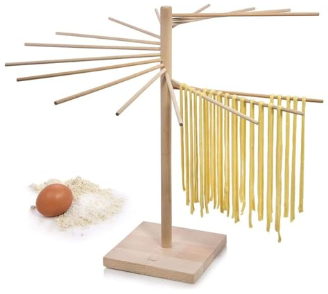 zklaseot Stendi Pasta Fresca, di Legno Essiccatoio for Pasta, Pieghevole Pasta Fresca, Rastrelliera for Pasta for L'essiccazione, con 16 Bracci Rimovibili, Tutta Pasta