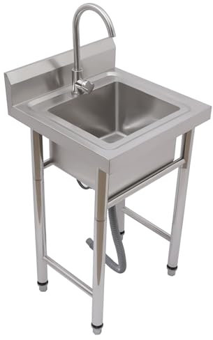 Spültisch, HarBin-Star Edelstahl Gastrospüle Abwaschbecken Spüle Spülbecken Waschbecken Freistehender Spültisch mit Abfluss und Wasserhahn 50 x 50 x 90cm