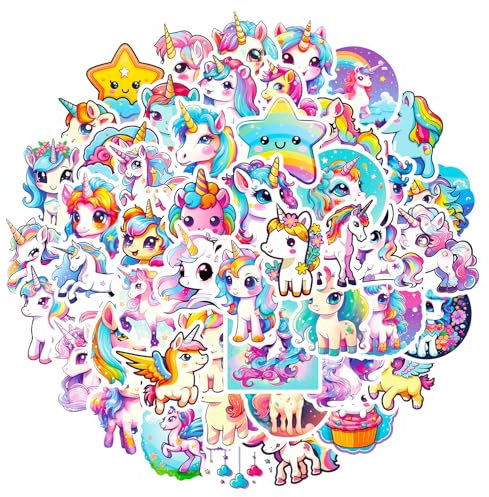 SEGXE 50 Pcs Unicorn Stickers Kids Doodle Sticker Pack, Vinyl Stickers, for Laptop,Wardrobe, Water Bottles, Skateboards, Mobile Phones, Refrigerators, Luggage(Unicorn)