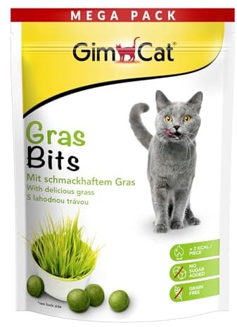 GimCat Hierba bits - Bocadillo para Gatos sin Cereales y Rico en vitaminas con Hierba Real - 1 Bolsa (1 x 425 g)