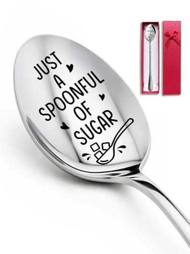 Advivio Just a Spoonful of Sugar - Funny Engraved Stainless Steel Dessert Spoon, Coffee & Tea Lovers Mary Poppins Spoon for Gifts