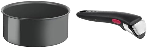 Tefal Ingenio Renew Casserole 20 cm, Revêtement céramique antiadhésif, Recyclée, Cuisson saine & Ingenio Poignée amovible noire, Empilable, Verrouillage sécurité 3 points