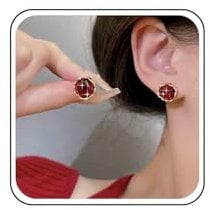 Xmsrn Vintage Rote Kristall Rubin Ohrringe - Boho Dangle Earrings - Zink Metall - Spannfassung - Rot Rubin Stein - Perfekt für Frauen und Mädchen
