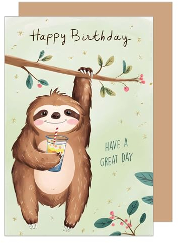 Edition Seidel Premium Geburtstagskarte mit Umschlag. Glückwunschkarte Grußkarte Karte mit Spruch Billet Geburtstag Happy Birthday Mann Frau Kind hängendes Faultiere Ast (G3598 SW024)