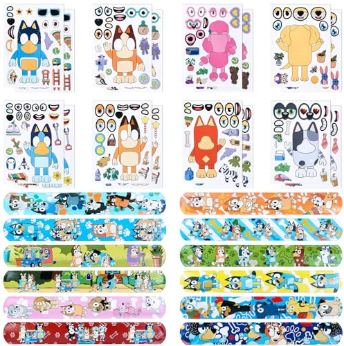 24PCS Blue Party Mitgebsel, Kindergeburtstag Mitgebsel mit 16 DIY Sticker 12 Klatschen Armband, Mitgebsel Geburtstag Deko für Jungen Mädchen