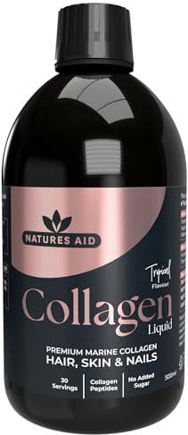 Natures Aid Marine Collagen Liquid 5000mg, Premium High Strength Hydrolysed Type 1 Collagen Peptides with Added Biotin Zinc for Hair Skin Nail and Joint Support, Tropical 500 ml