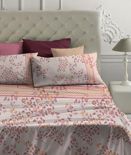 Laura Biagiotti Bettwäsche-Set für Doppelbett Maxi Bettlaken + Kissenbezüge Monnaie Peach 100% Perkal Baumwolle