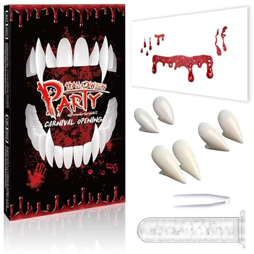 Denti Vampiro Bambino Adulto - 3 Misure di Denti da Vampir e Fangs, Cosplay di Festa di Halloween Denti Finti Vampiro per Bambini e Lupo Mannaro