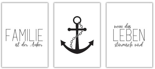Freyheit | Premium Poster Set | stilvolles Bilder-Set für Wohnzimmer oder Schlafzimmer in schwarz-weiß | DIN A4 oder A3 (21 * 30cm oder 30x42cm) | OHNE Bilderrahmen (Anker, A4 (21cm*29,7cm))
