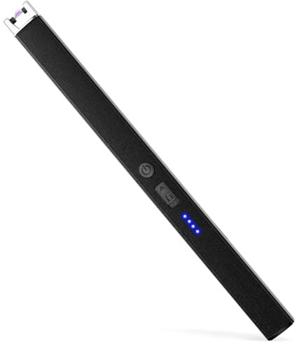 VEHHE Feuerzeug Elektrisch, Klimaneutrales Lichtbogen-Feuerzeug USB-C ohne CO₂-Emissionen, Stabfeuerzeug mit Doppeltem Versicherungsschalter, Windfest & Explosionssicher für Küche, Outdoor – Schwarz