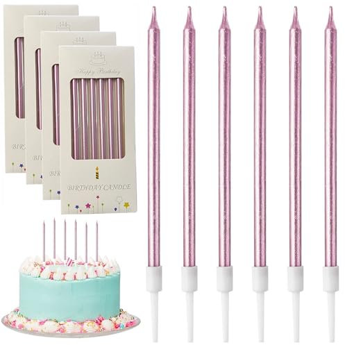 FUZVOL Gold Birthday Candles for Cakes, Boxed Gifts 24 pcs Gold Glitter Candles for Party Wedding Anniversary Decoration Rose Gold