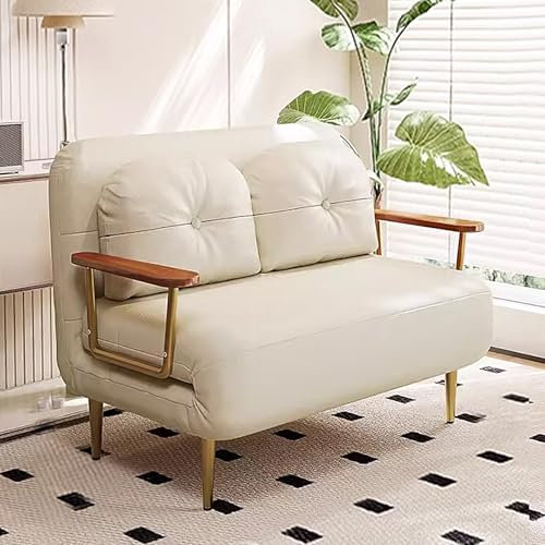Ausziehbares Bett mit verstellbarer Rückenlehne, tragbares und platzsparendes Schlafsofa für Wohnzimmer, Wohnung, Büro, Tech-Leder/Samtstoff, Beige (190 x 100 x 33 cm)