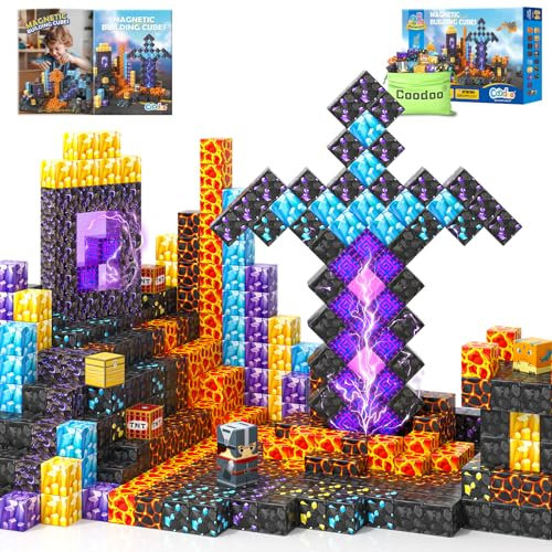Magnetische Bausteine – Bauen Mine Magnet Welt Magie Schwert Portal Set, Bauspielzeug Magnetische Kacheln für Kinder ab 3 Jahren, Förderspielzeug Kinderspiele Geschenke für Jungen & Mädchen 3-5 5-7