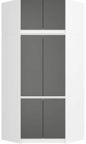 BDW Schlafzimmer Eckschrank mit Verlängerung - Elegant und funktionell - Großes Fassungsvermögen - Vielseitiger Stil - Einfache Montage - 100 cm - 6 Türen, 9 Einlegeböden - Weiß/Grau