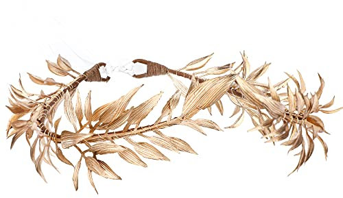 MOSTORY Goldene griechische Lorbeerkrone – Kopfbedeckung mit Blatt der Gottelfe, königliches Stirnband, Elfenreif für erwachsene Königin, Renaissance, Halloween, Cosplay-Outfit