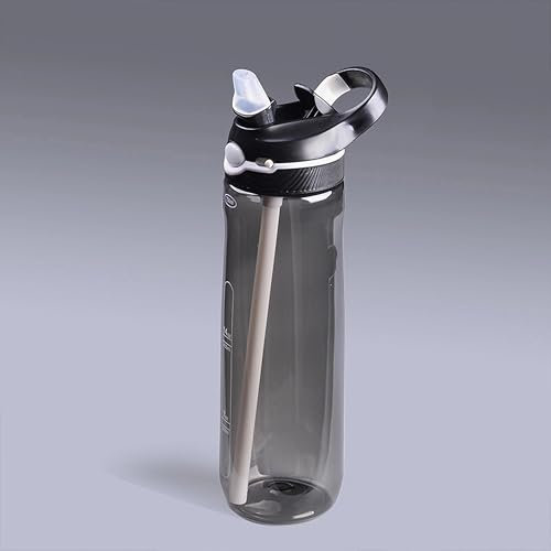 IOLOYU Borraccia da 0,75 litri, softTouch Sports, senza BPA, per bambini, con cannuccia, 750 ml, a tenuta stagna, per sport, acqua tritan trasparente (nero)