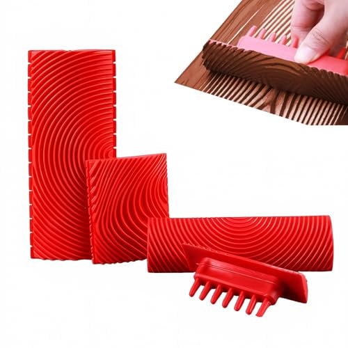 Herramienta de Grano de Madera,Pintura Efecto Madera de Goma,Madera de Goma de Grano de Herramientas de Pintura,Juego de Herramientas de Grano de Madera para Puertas Decoración del Hogar DIY,4 Piezas