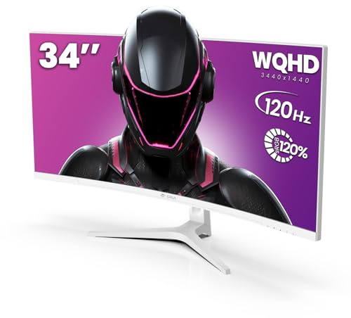 CRUA - Monitor curvo da gioco da 34 pollici, WQHD 3440 x 1440, monitor per computer da 120 Hz, display 1500R VA, 120% sRGB, AMD FreeSync, filtro luce blu, HDMI 2.0 e DP 1.4, installazione