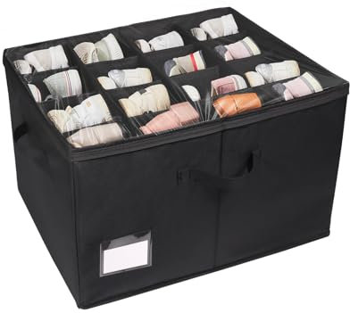 M.J COMFY-LIFE Shoe Storage Organizer Foldable Shoe Storage Box with Clear Lid & Reinforced Handles – Space-Saving 16-Pair Shoe Organiser Containers for Closet (Black)