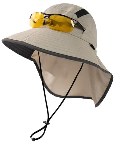 TOP-EX Chapeau de soleil unisexe à large bord pour homme avec protection de la nuque, porte-lunettes de soleil, chapeau d'été pour safari, chapeau d'été imperméable et pliable, 95560-Gris clair, L-XL