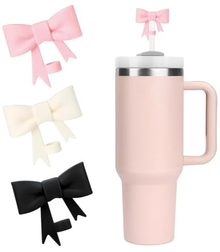 Lot de 3 couvercles de paille pour St Cup 30 et 40 oz, avec joli nœud en silicone, 10 mm, bouchon de protection anti-poussière pour paille (multicolore)