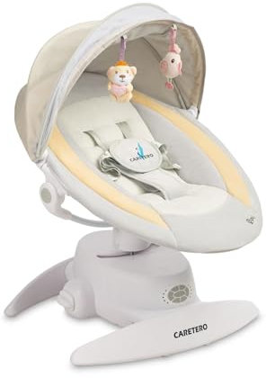CARETERO - Babywippe Elektrisch Opti - Baby Schaukel Elektronisch mit DREI Funktionsmodi - 360 Grad - Moskitonetz - Intuitives Bedienfeld - 360 Grad Drehung - Einstellung Liegeposition - Beige